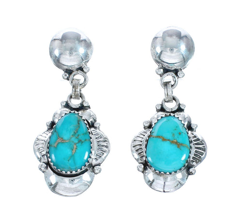 Genuine Sterling Silver Turquoise Navajo Link Necklace And Earrings Set NN20320